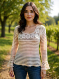 NWT BCBG MAXAZRIA Fine Crochet Goldtone Longsleeve Sweater w/Bell Sleeves Size M