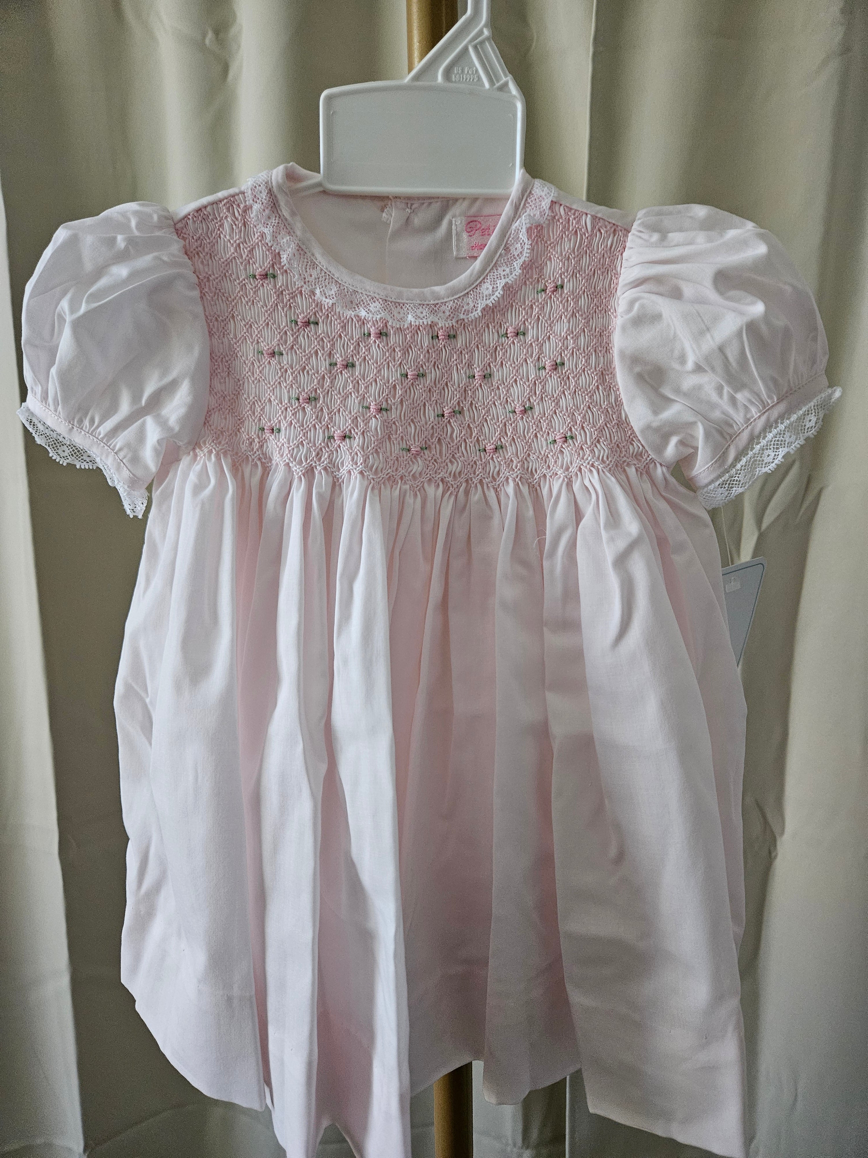 Petit Ami Heirloom Pink Fully Smocked Dress w/ French Lace