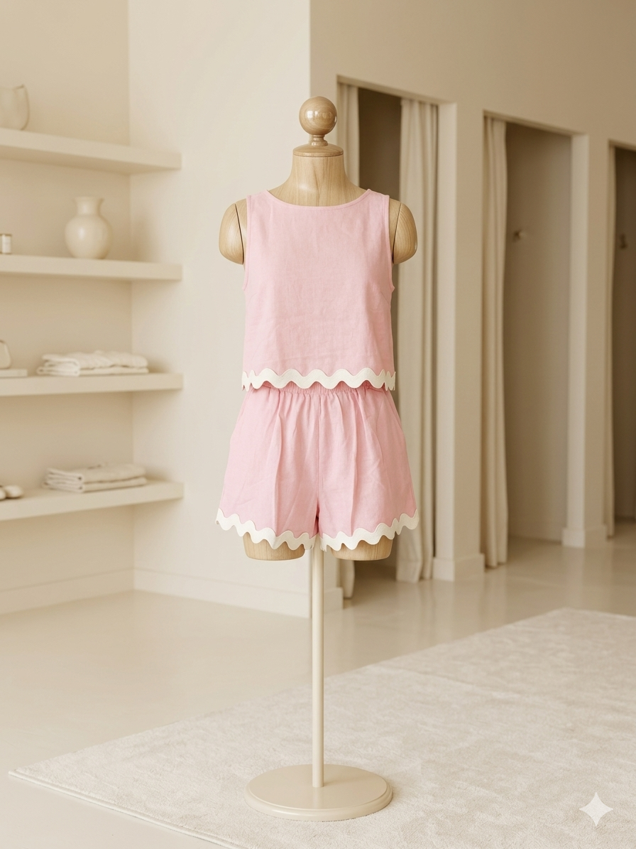 Anna-Kaci Pink Ric-Rac Short Set