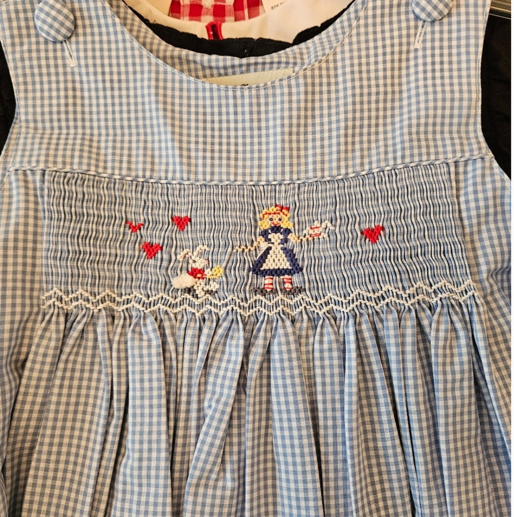 NWT Amanda Remembered Blue Gingham Alice In Wonderland Kids Dress/jumper Sz 6