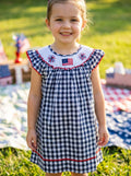Auraquise July 4th Gingham Kids Dress with Smocked Accents Sz 7T