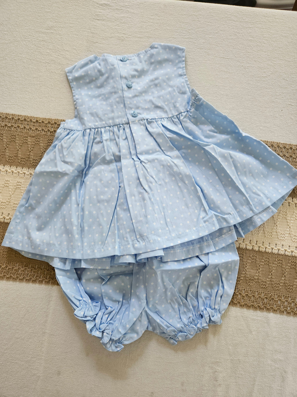 Mom & Me 24M Blue & White Polka Dot Wizard of Oz Smocked 2pc Set