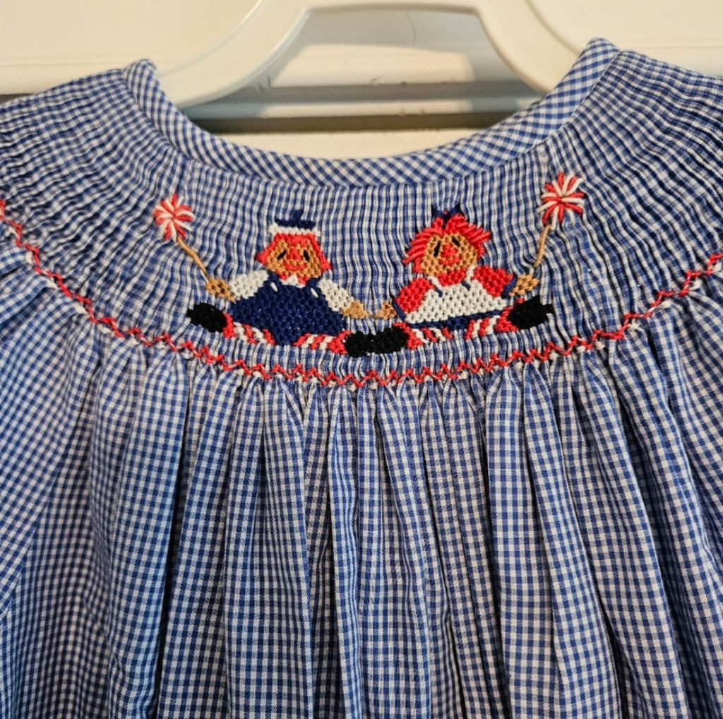 Amanda Remembered Blue Checkered RaggedyAnn And Andy Smocked  Kids Dress Sz 6
