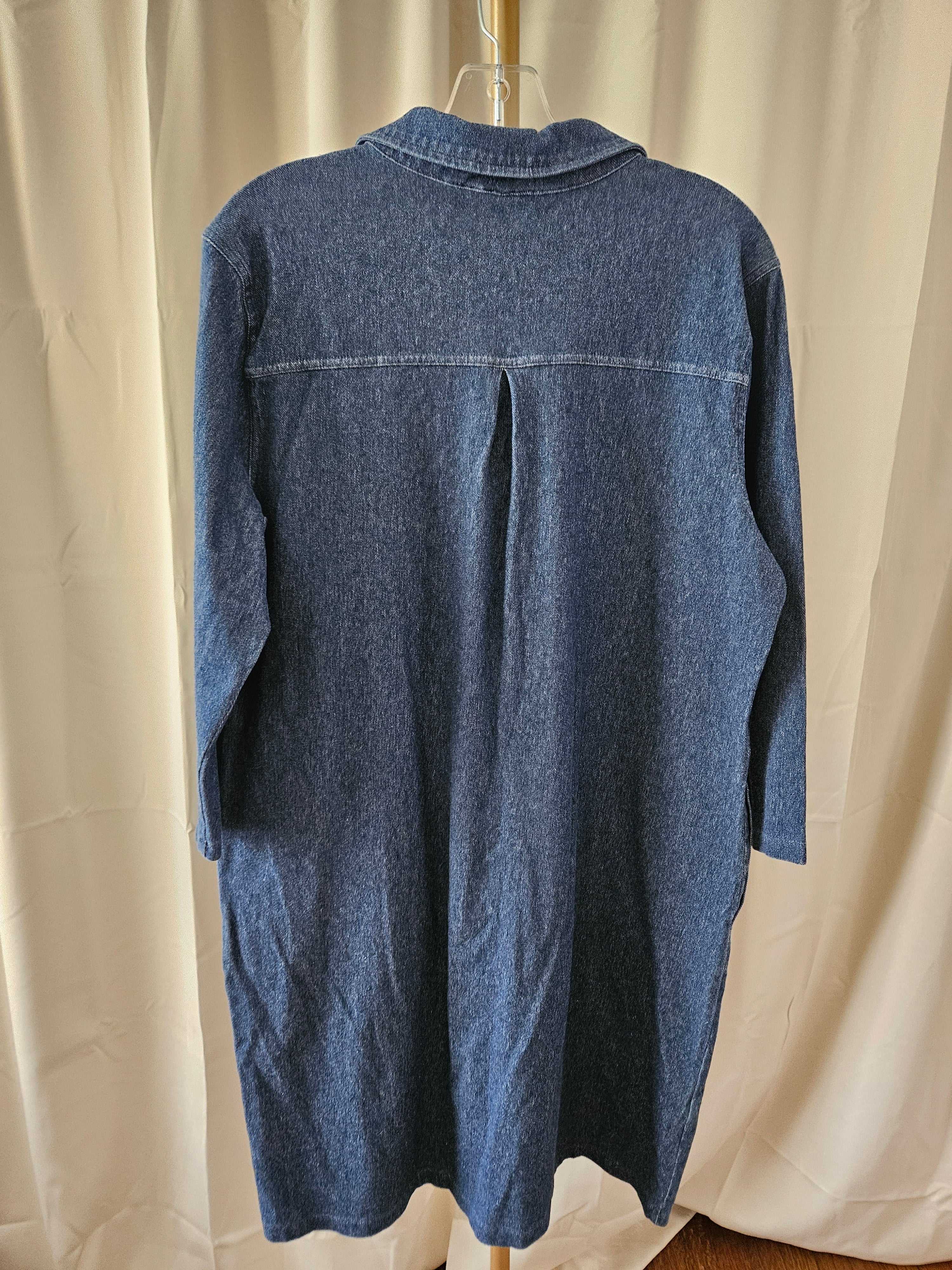 Women with Control Denim Long Sleeve Dress with Pockets – Large