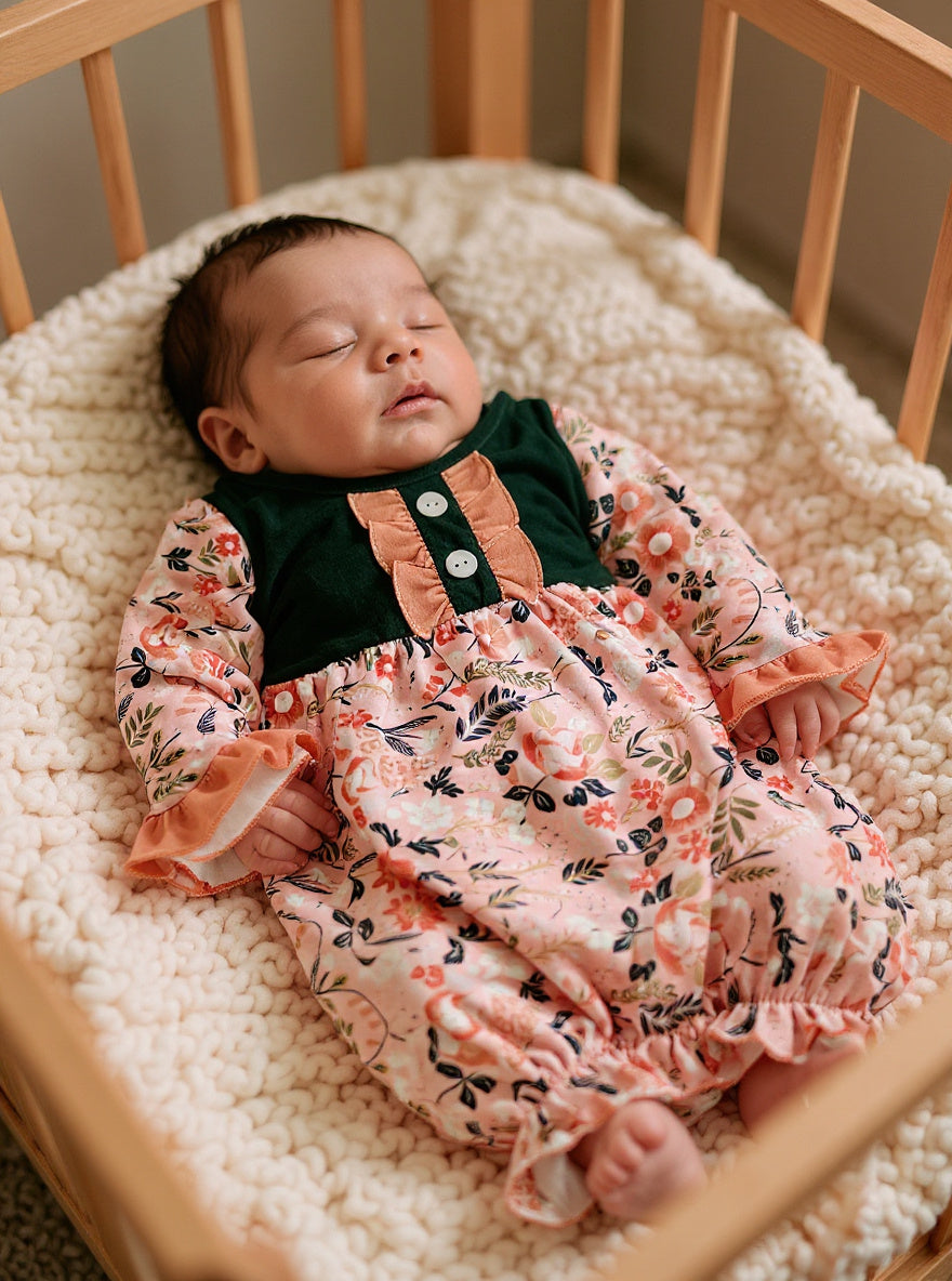 Marie Nicole Golden Garden Party Ruffle Knot Gown Sz 0-3M