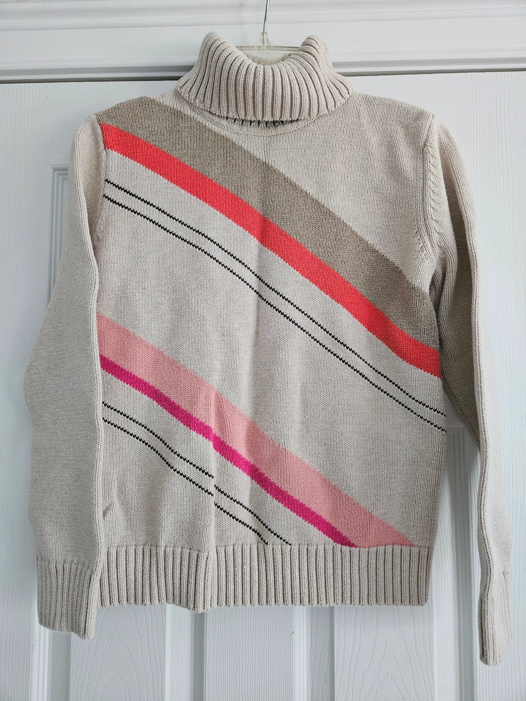 Liz Claborne Beige Striped Turtleneck Sweater Sz Sm