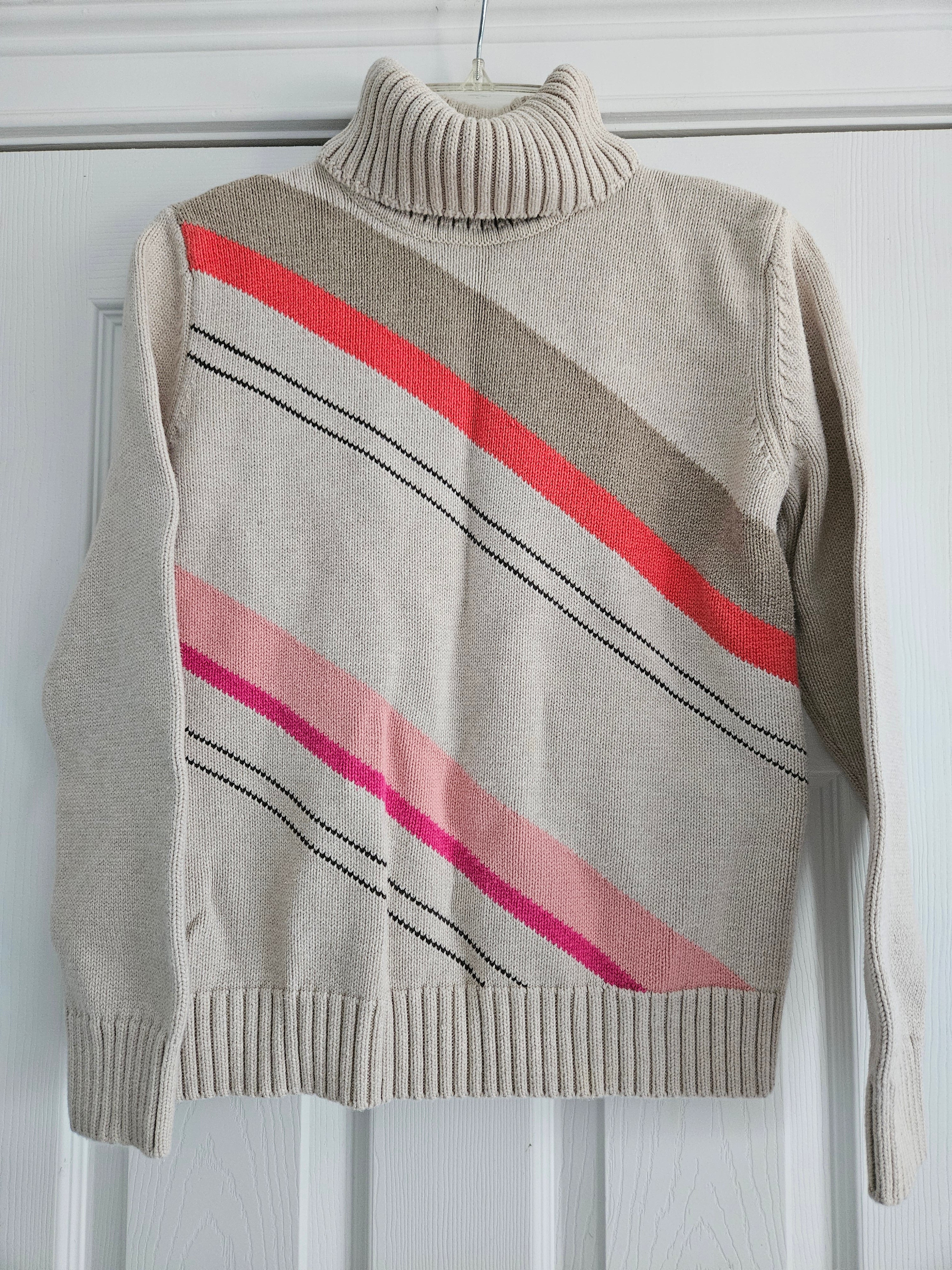 Liz Claborne Beige Striped Turtleneck Sweater Sz Sm