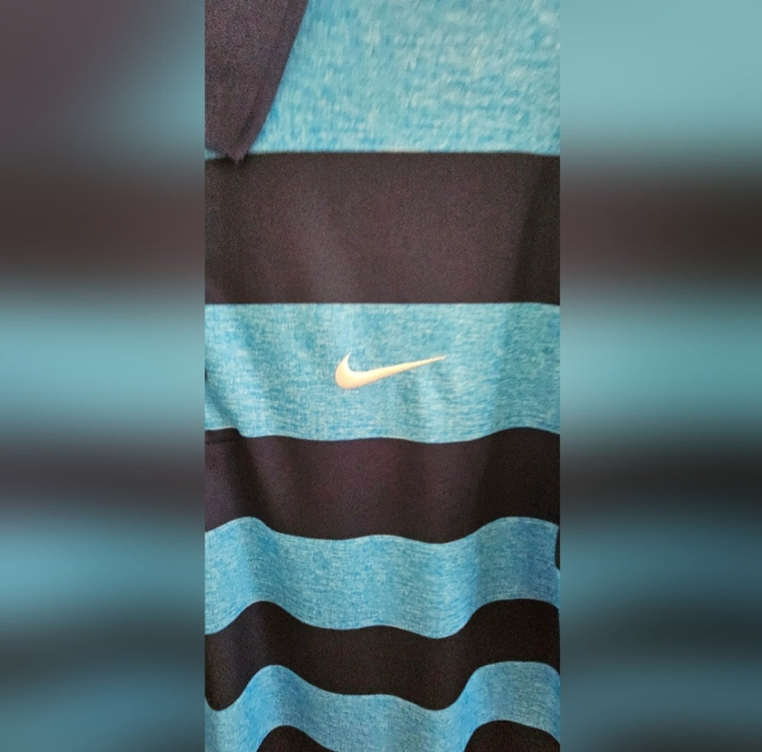 Nike Golk Navy & Blue Striped Polo Size Med