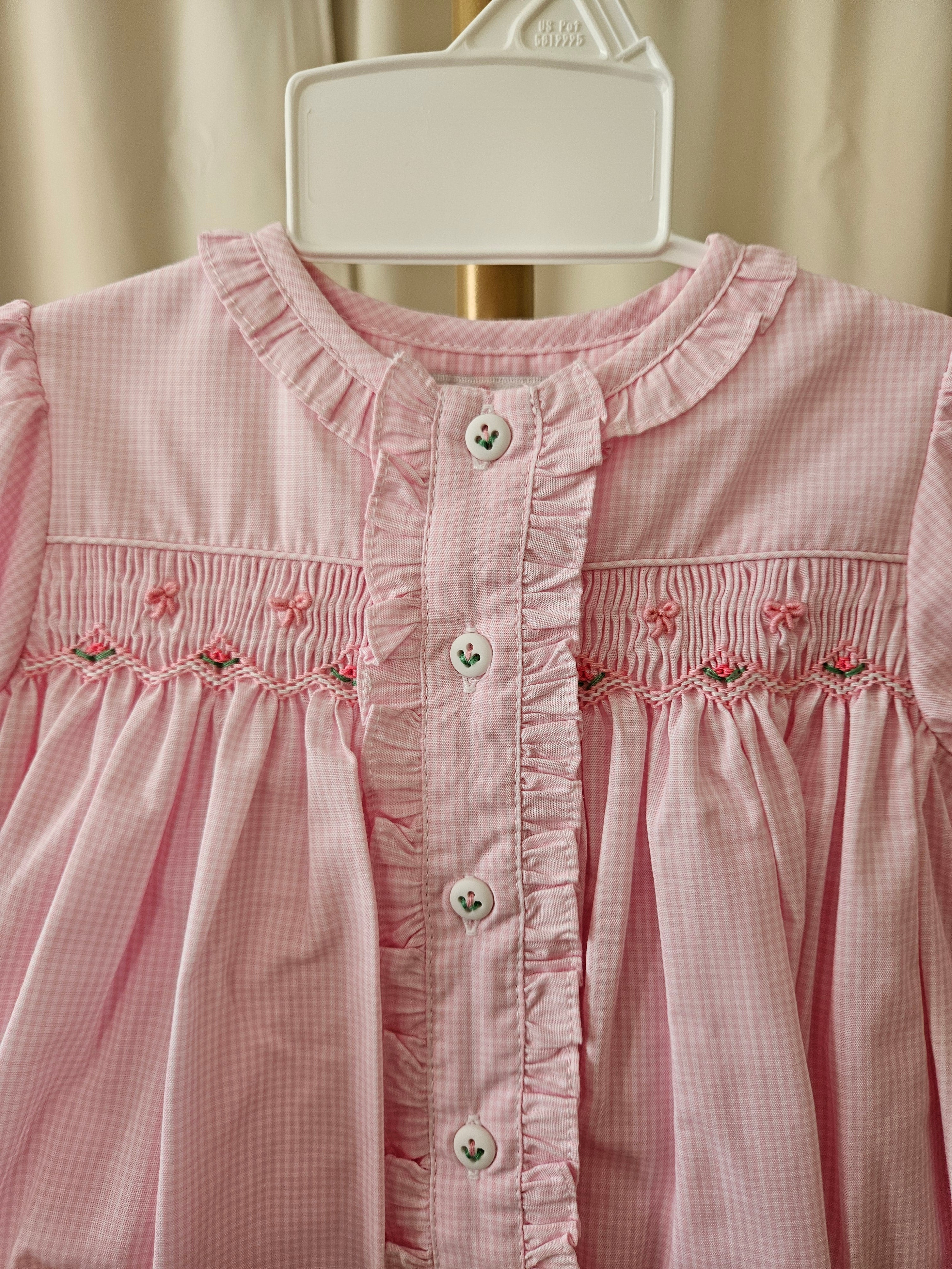 Petit Ami Microcheck Smocked Bow Dress