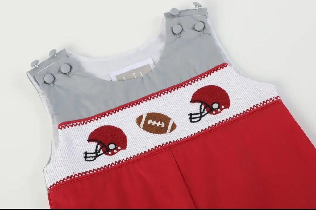Lil' Cactus Red and Gray Football Smocked Overalls Sz 12-18M