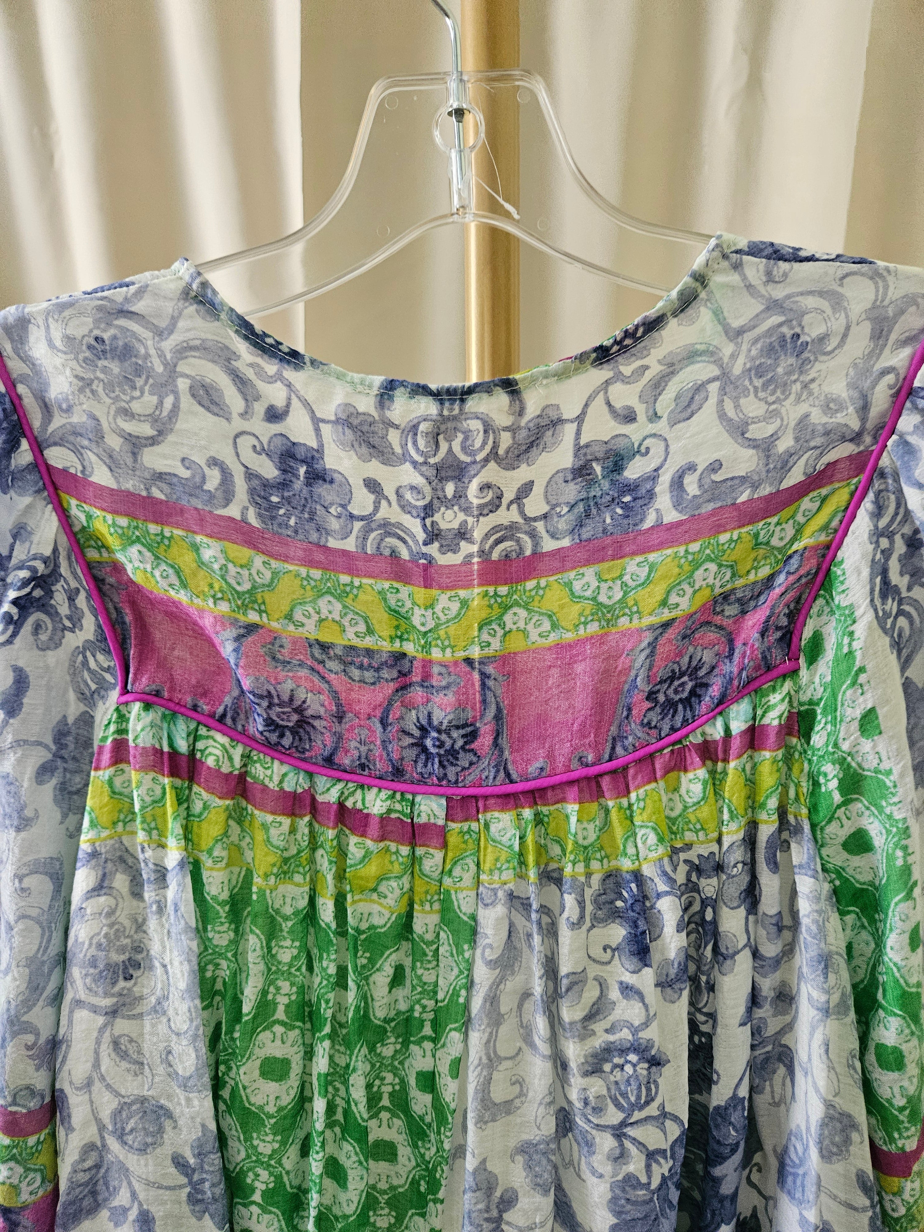 J.NNA Multi-Pattern Tunic Dress with Sheer Sleeves & Pockets |