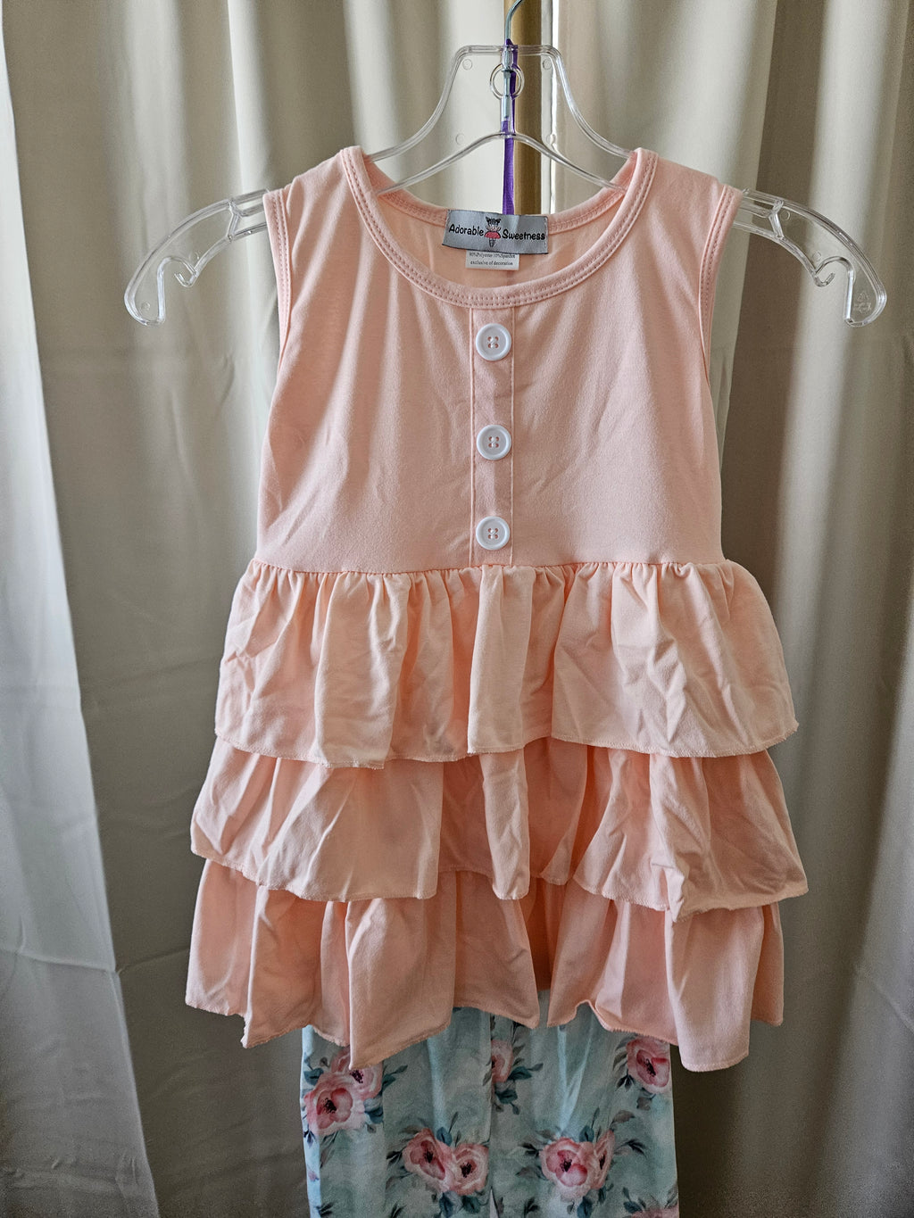 Adorable Sweetness 2-Pc Girls Peach Swing Top & Pastel Floral Leggings Set