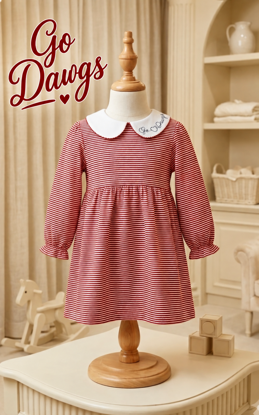 Bayou Blanks Red & White Striped Go Dawgs Dress | 12M, 2T, 4