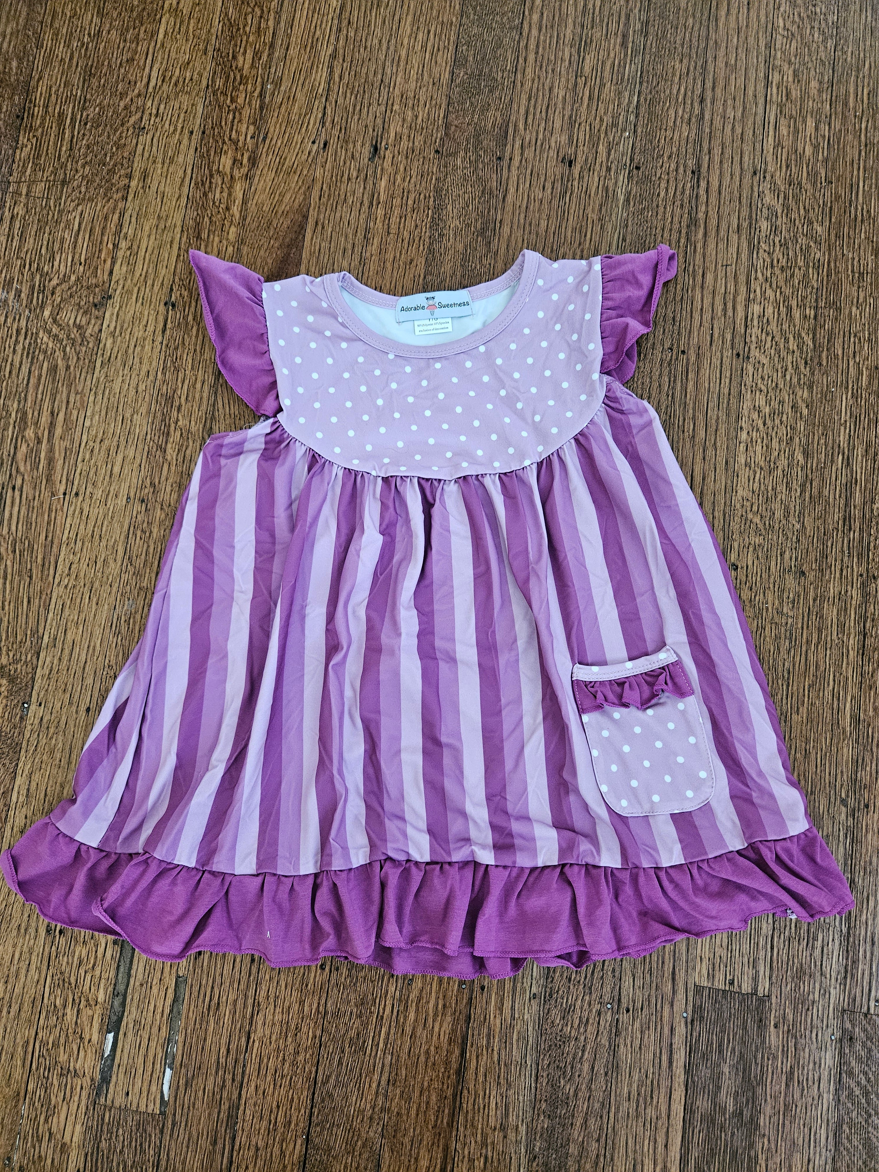 Adorable Sweetness 2-Pc Purple Flutter Sleeve Swing Top & Polka Dot Shorts Set Girls