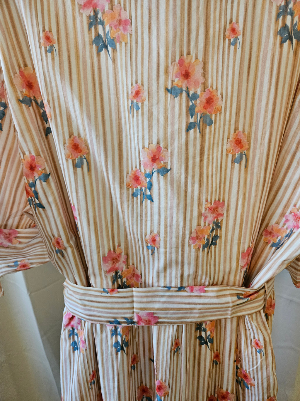 Chic Soul Tan & White Striped Floral Dress Ruffle Trim Belted 3X