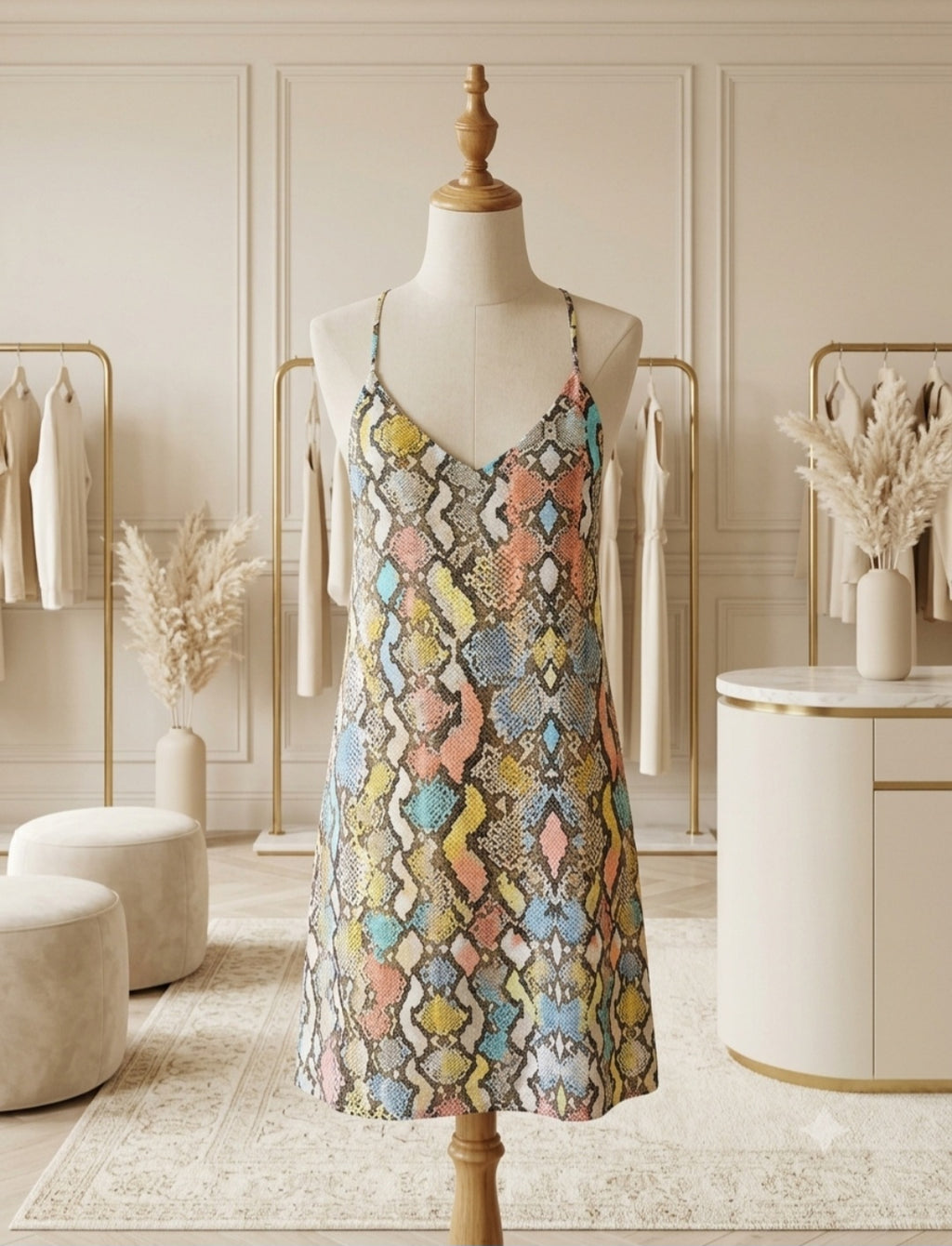Le Lis Small Colorful Snakeskin Racerback Adjustable Strap Dress