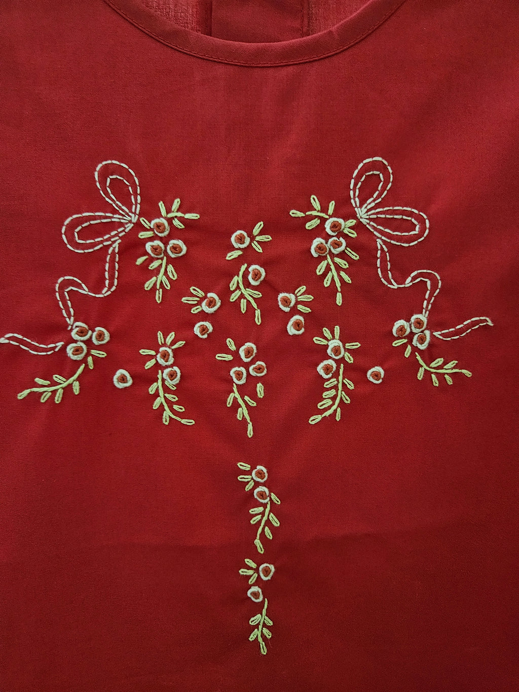 Love Me Hand Embroidered Red Heirloom Puff Sleeve A-Line Dress