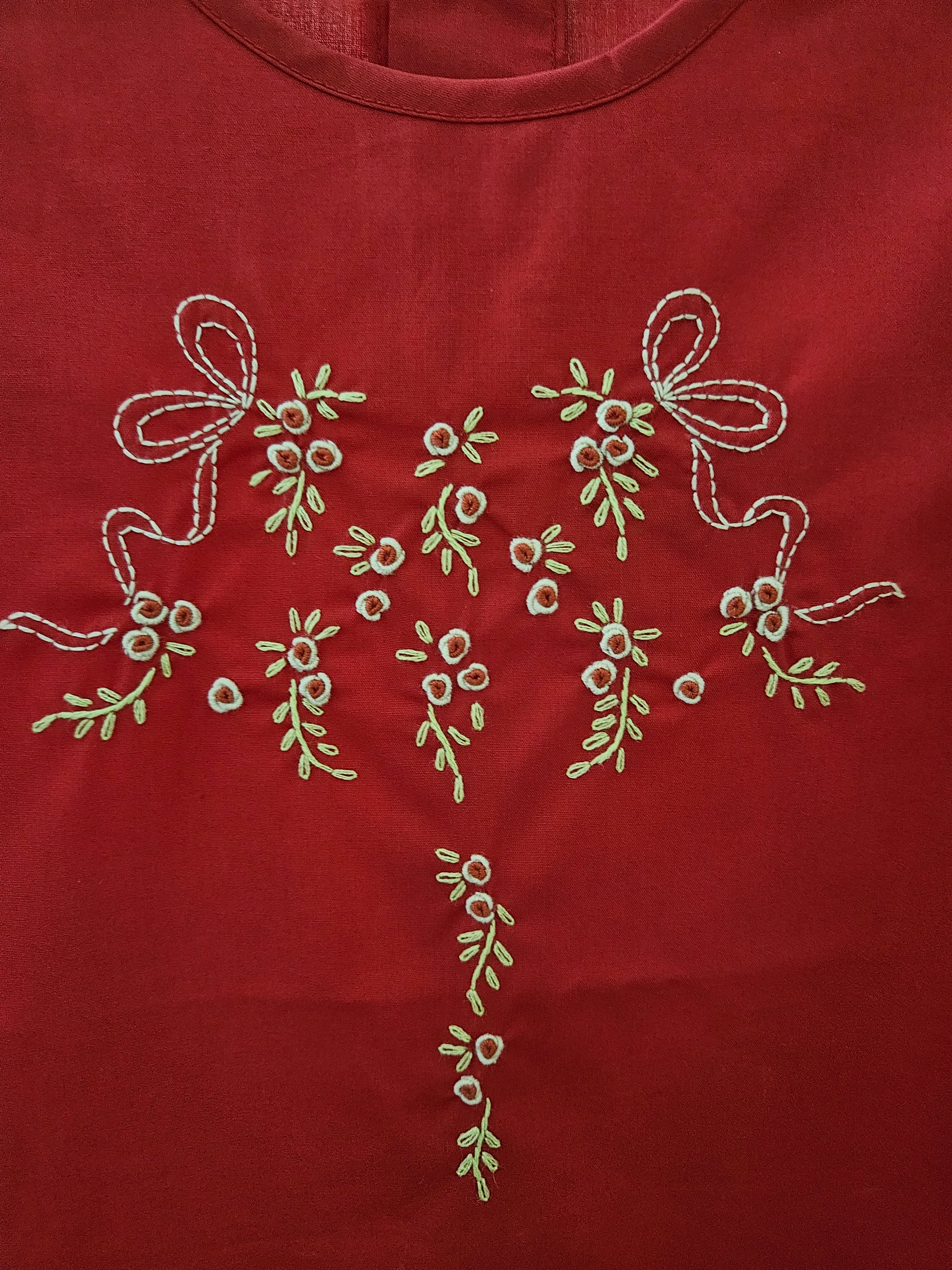 Love Me Hand Embroidered Red Heirloom Puff Sleeve A-Line Dress