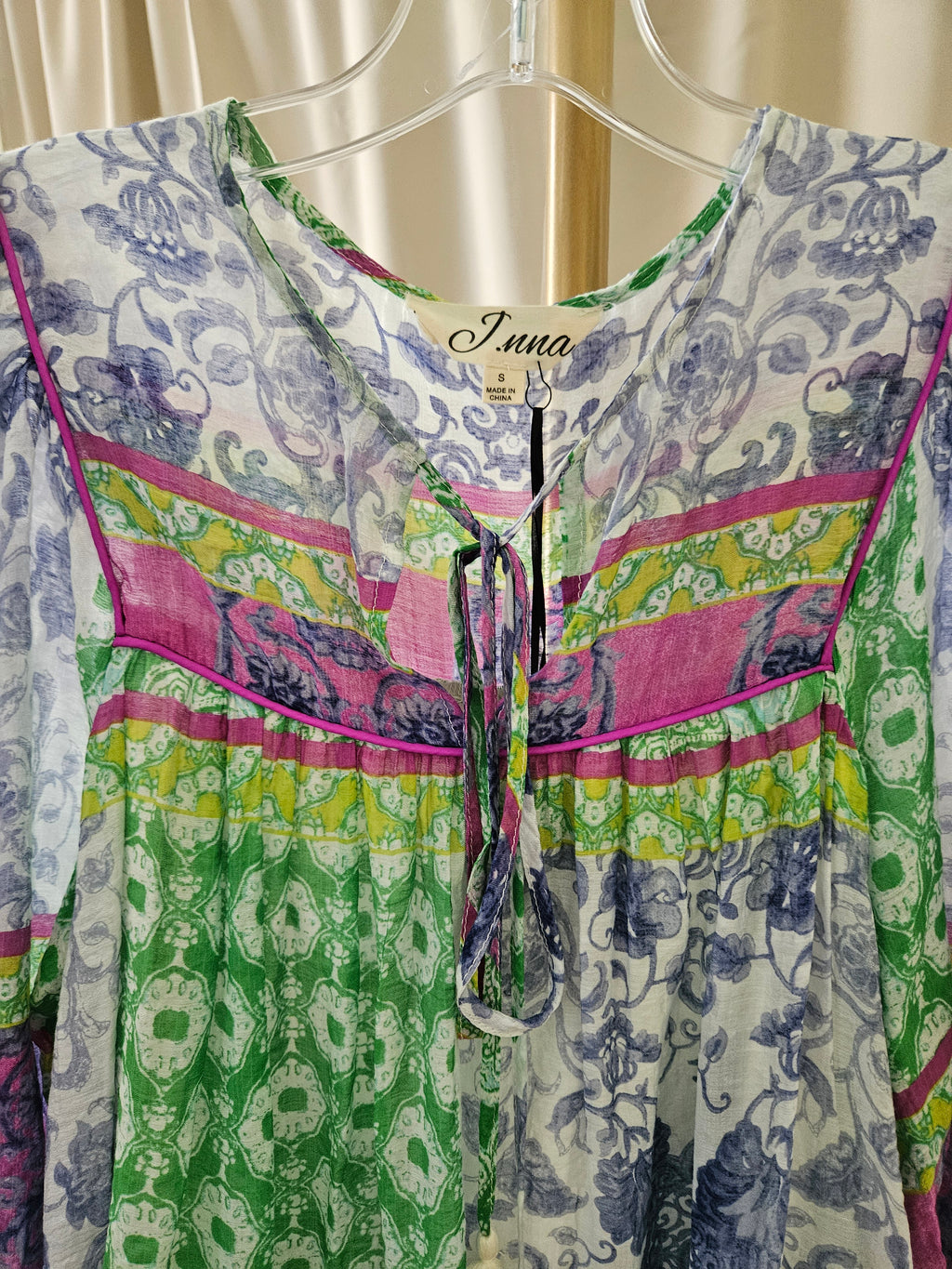 J.NNA Multi-Pattern Tunic Dress with Sheer Sleeves & Pockets |