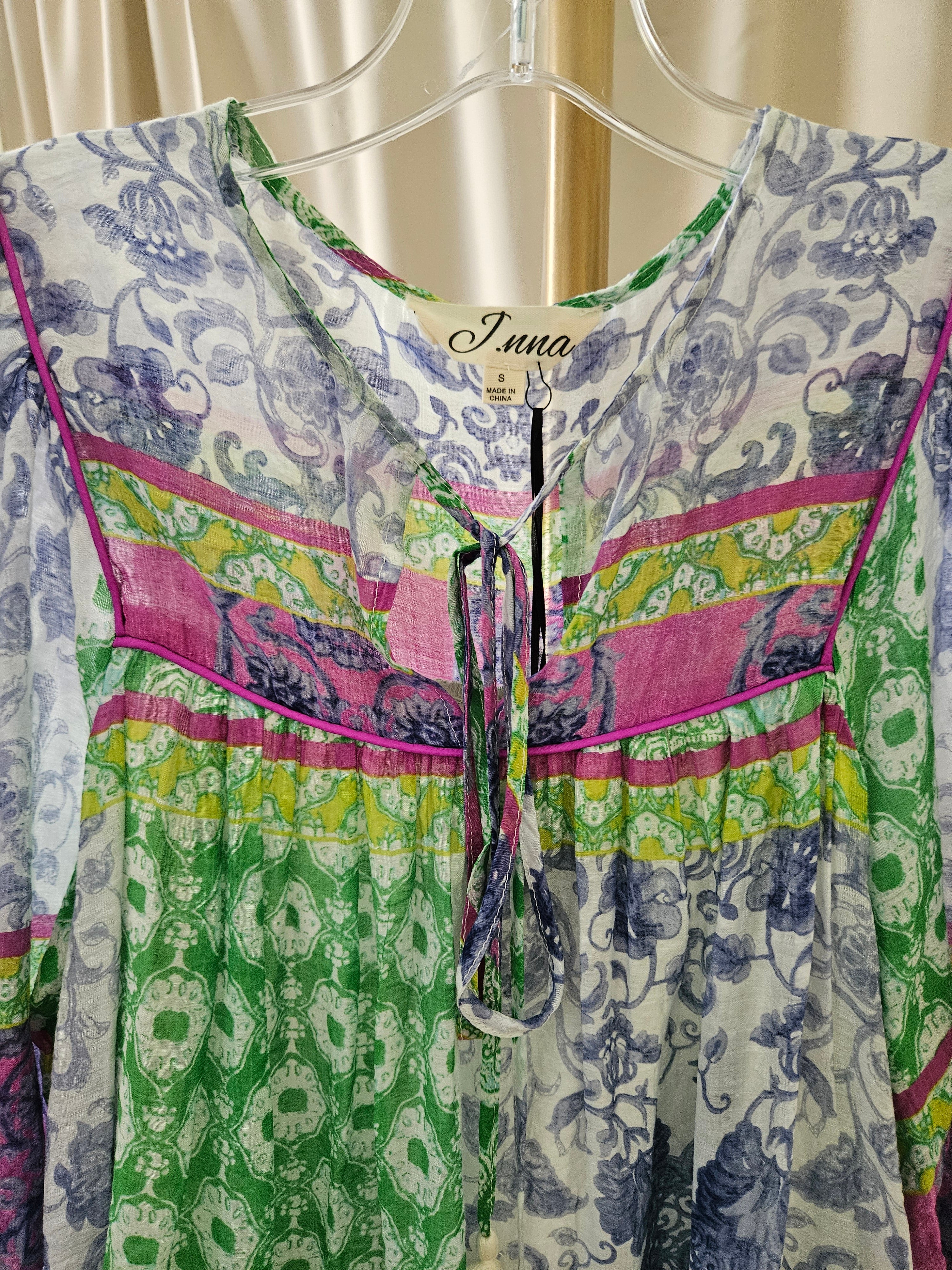 J.NNA Multi-Pattern Tunic Dress with Sheer Sleeves & Pockets |