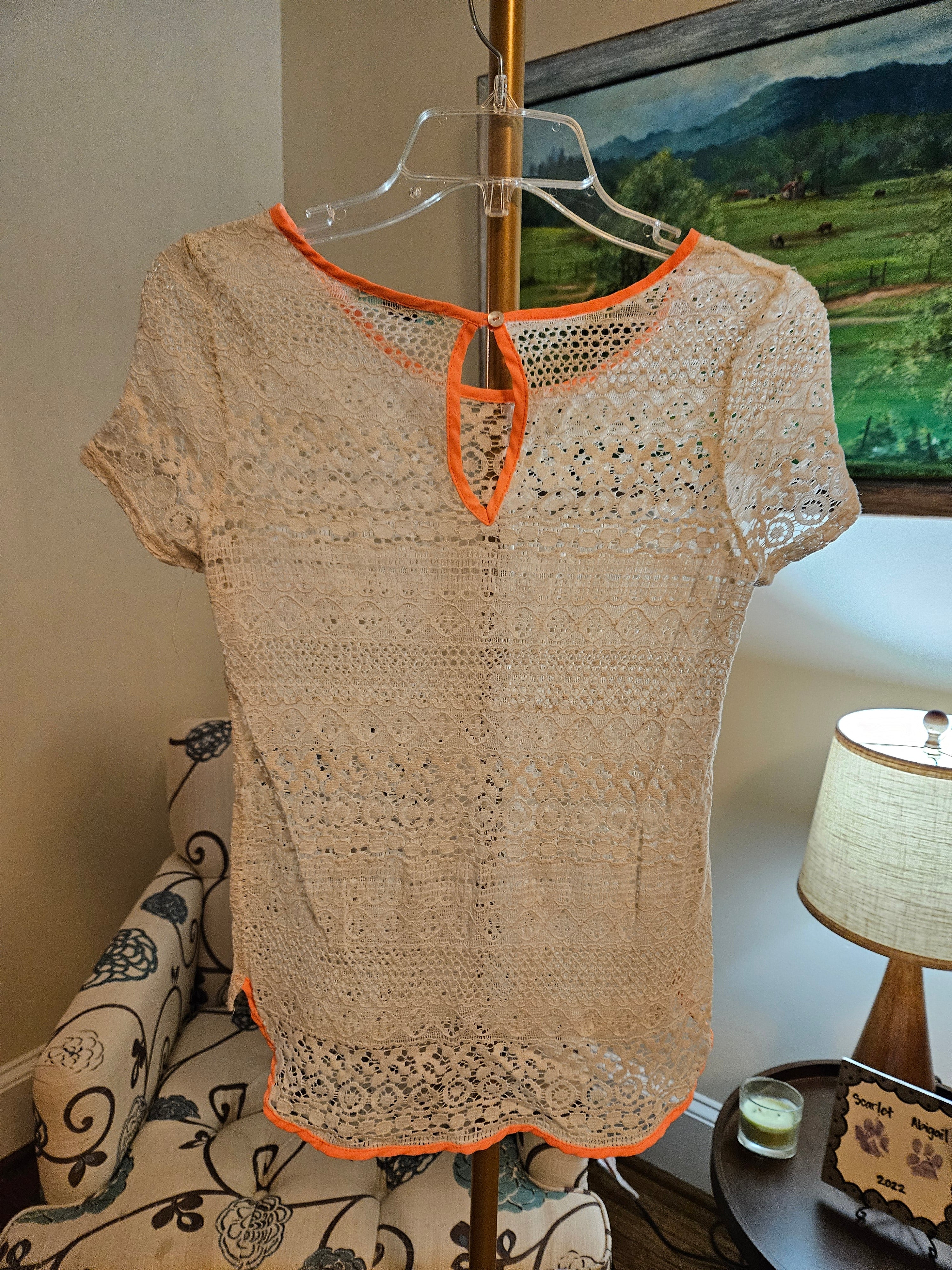 Karlie Cream and Orange Lace Blouse Sz Sm