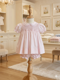 Petit Ami Pink Floral Smocked Baby Dress Set with Bonnet