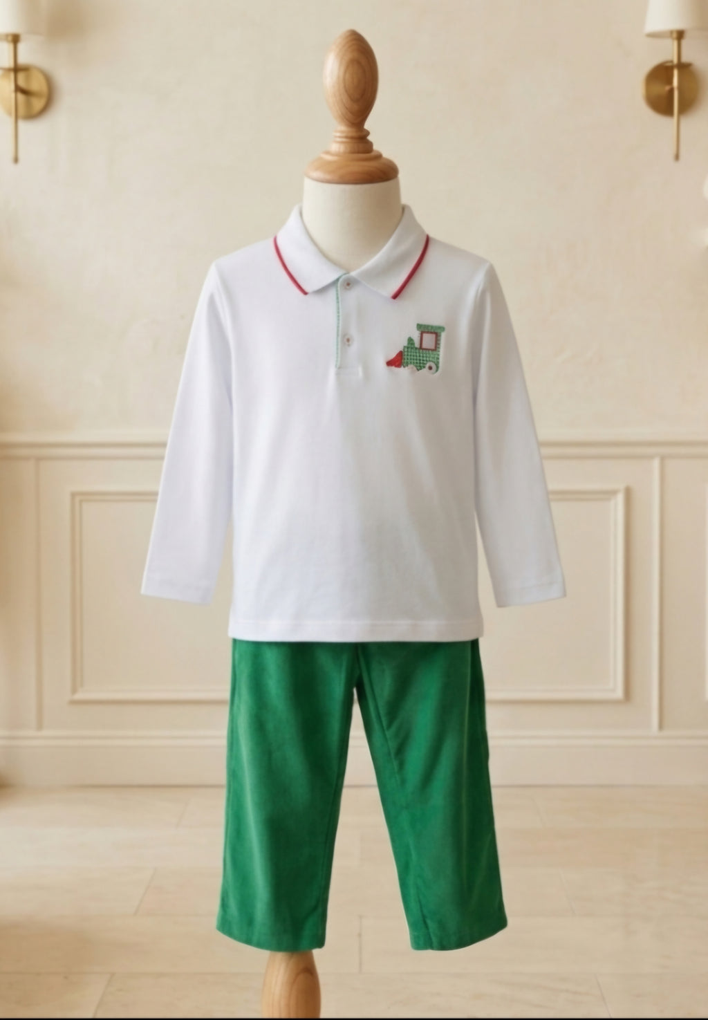 Petit Ami Christmas Train 2-Piece Outfit