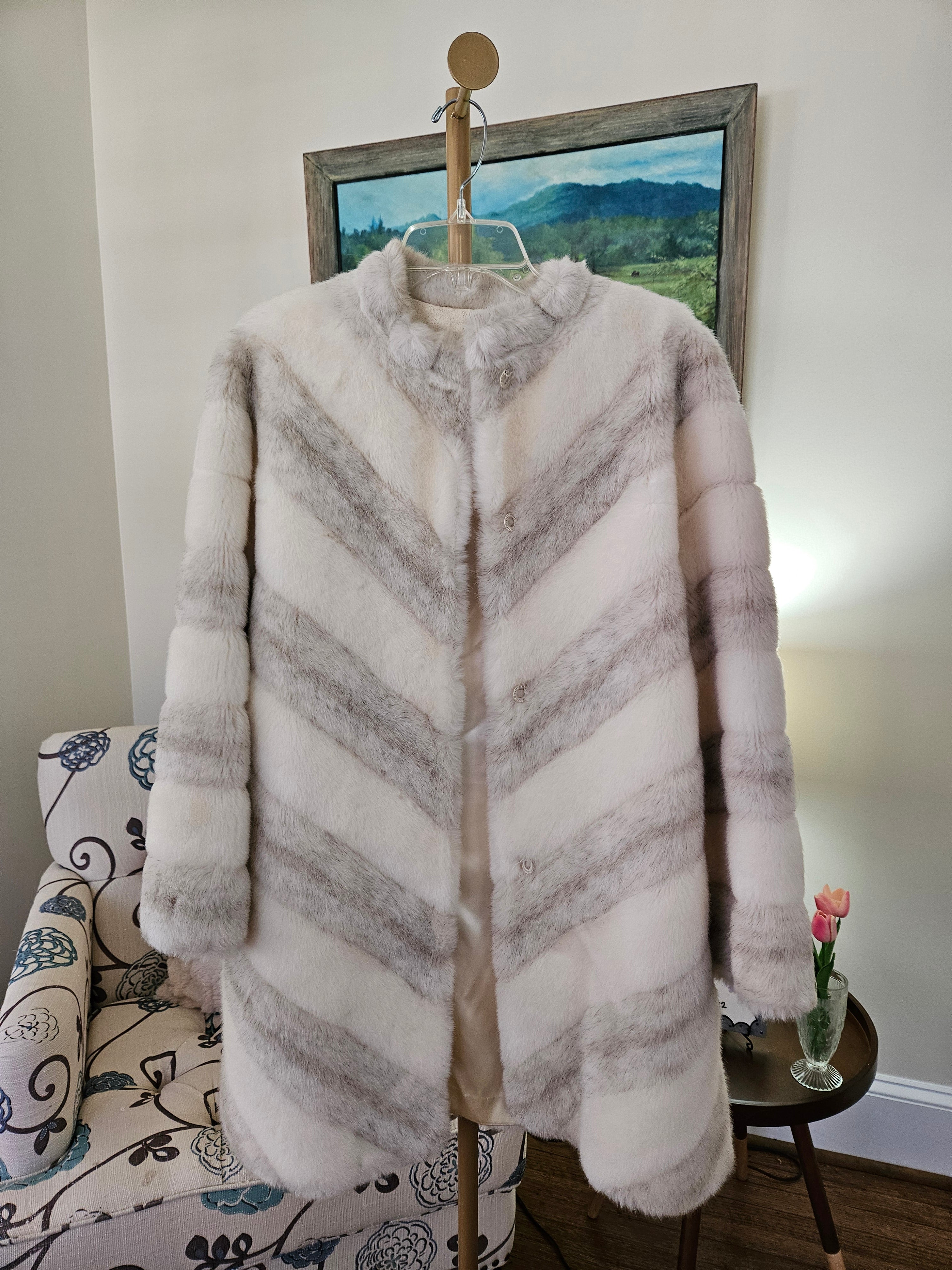 Vintage Central Park Zoo Cream and Gray Faux Mink Jacket Sz Sm