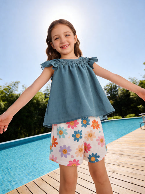 Adorable Sweetness Retro Happy Flower Short Set
