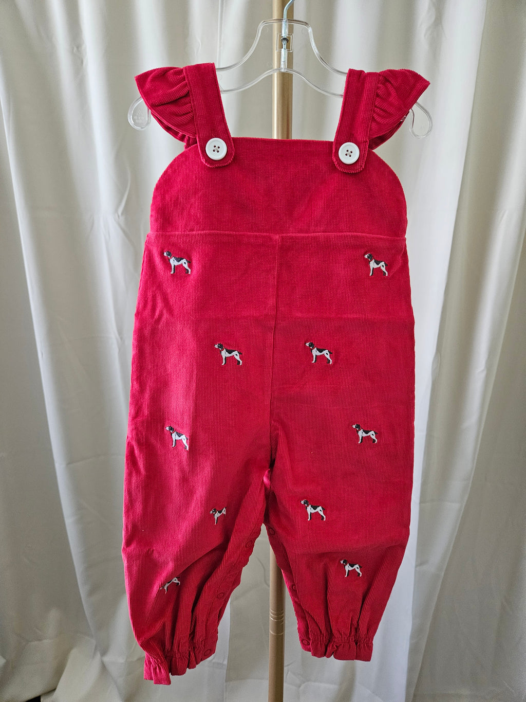 The Beaufort Bonnet Company Critter Violet Corduroy Overall Romper Embroidered Dogs Sz 12-18M
