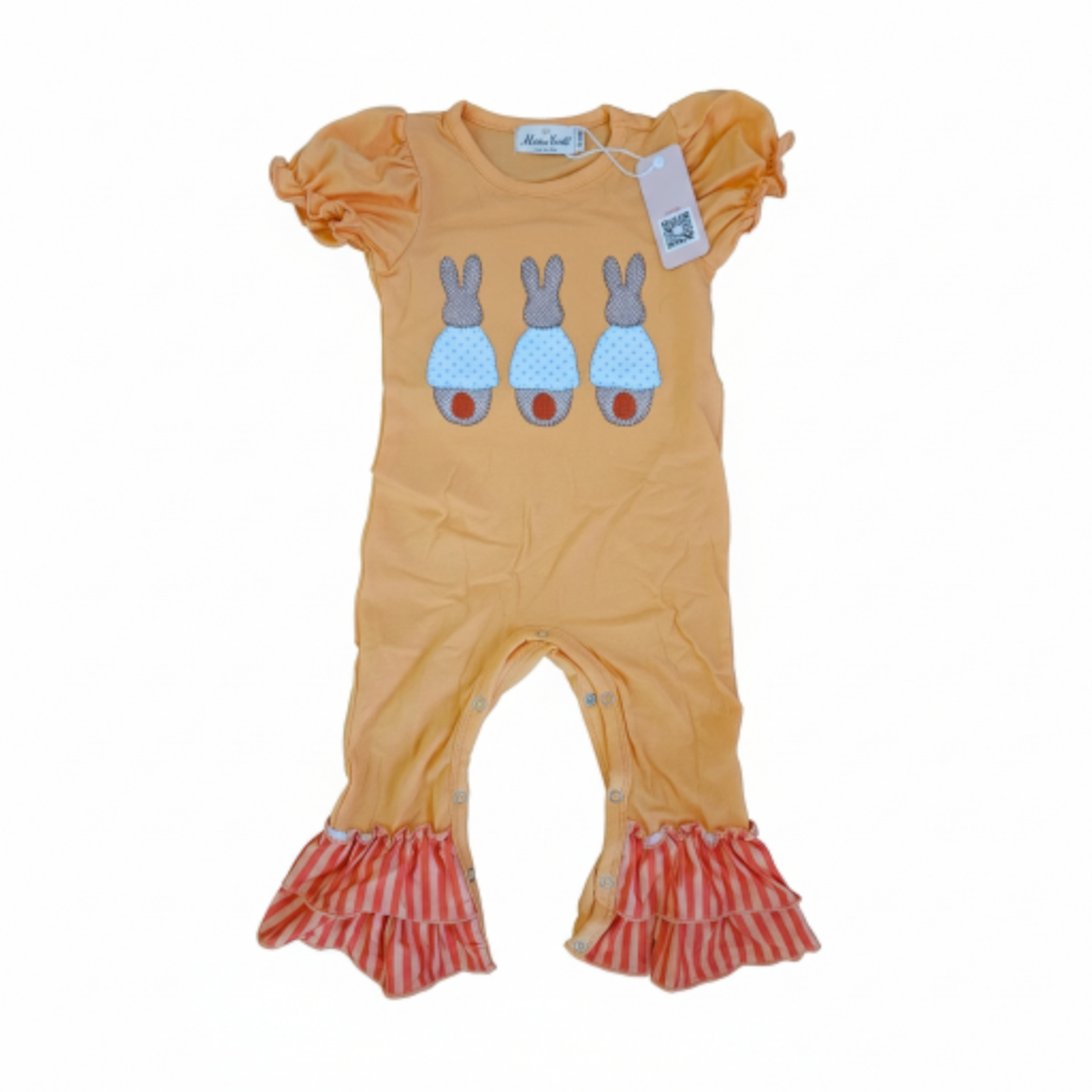Marie Nicole Orange Bunny Ruffle Romper Sz 12-18M