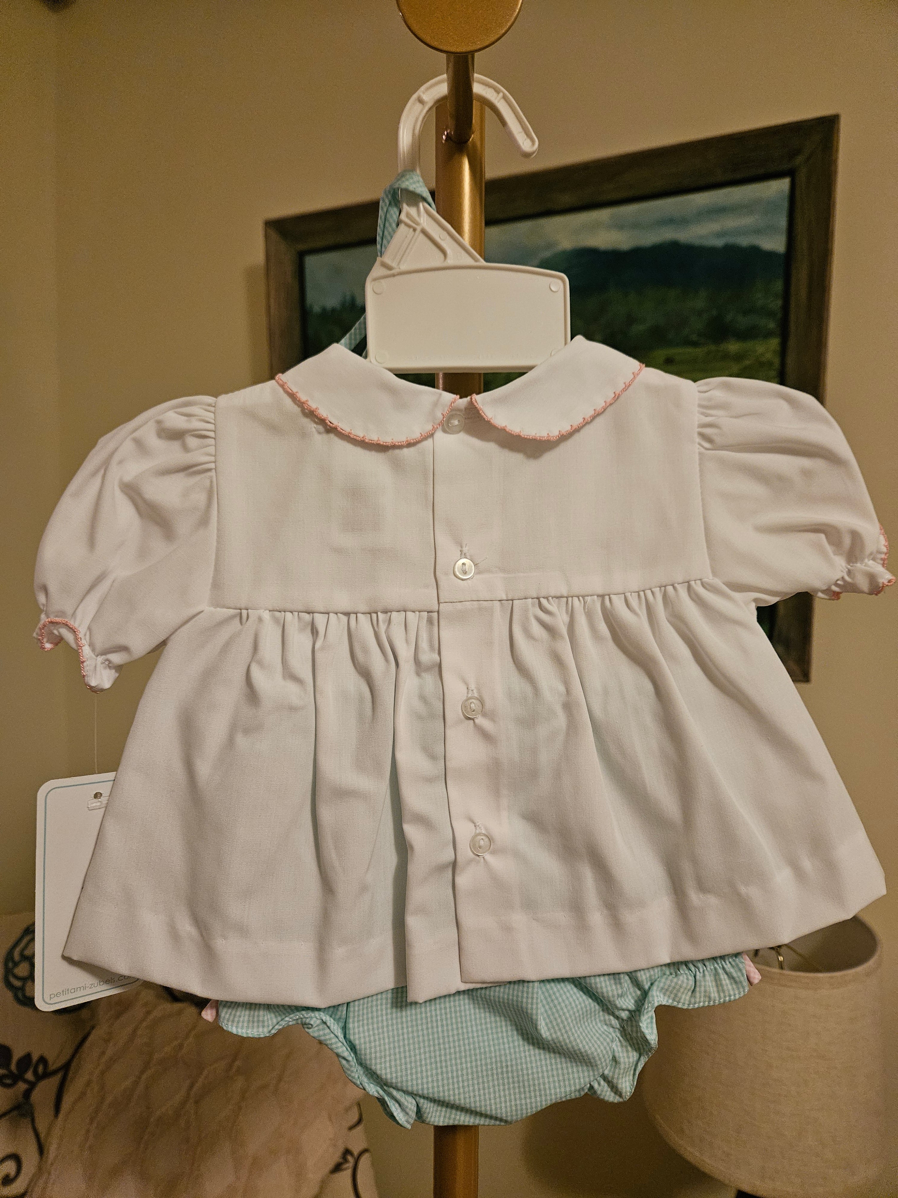 Petit Ami White and Pink Bunny Embroidered Set With Bonnett