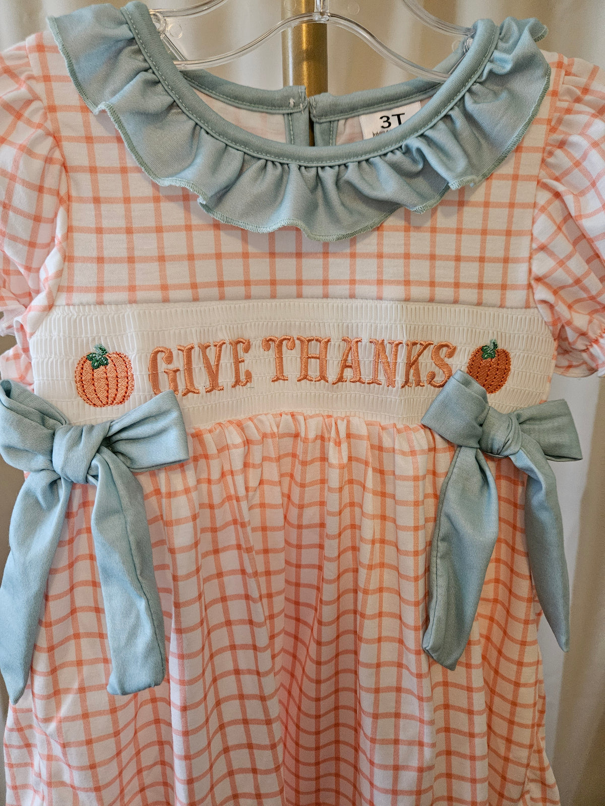 Custom Made Orange Plaid Pumpkin Smocked Dress Size 3T