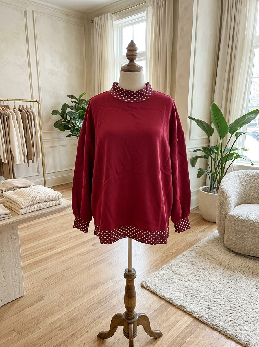 Little Daisy Closet Maroon Polka Dot Sweatshirt Blouse