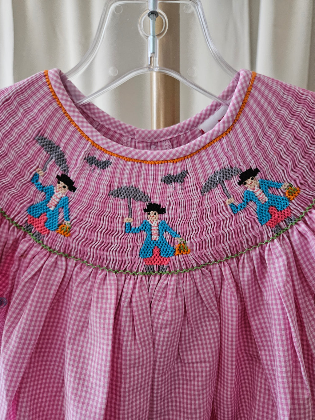 Mom & Me Girls Sz 5 Pink & White Gingham Mary Poppins Smocked Bishop Dress