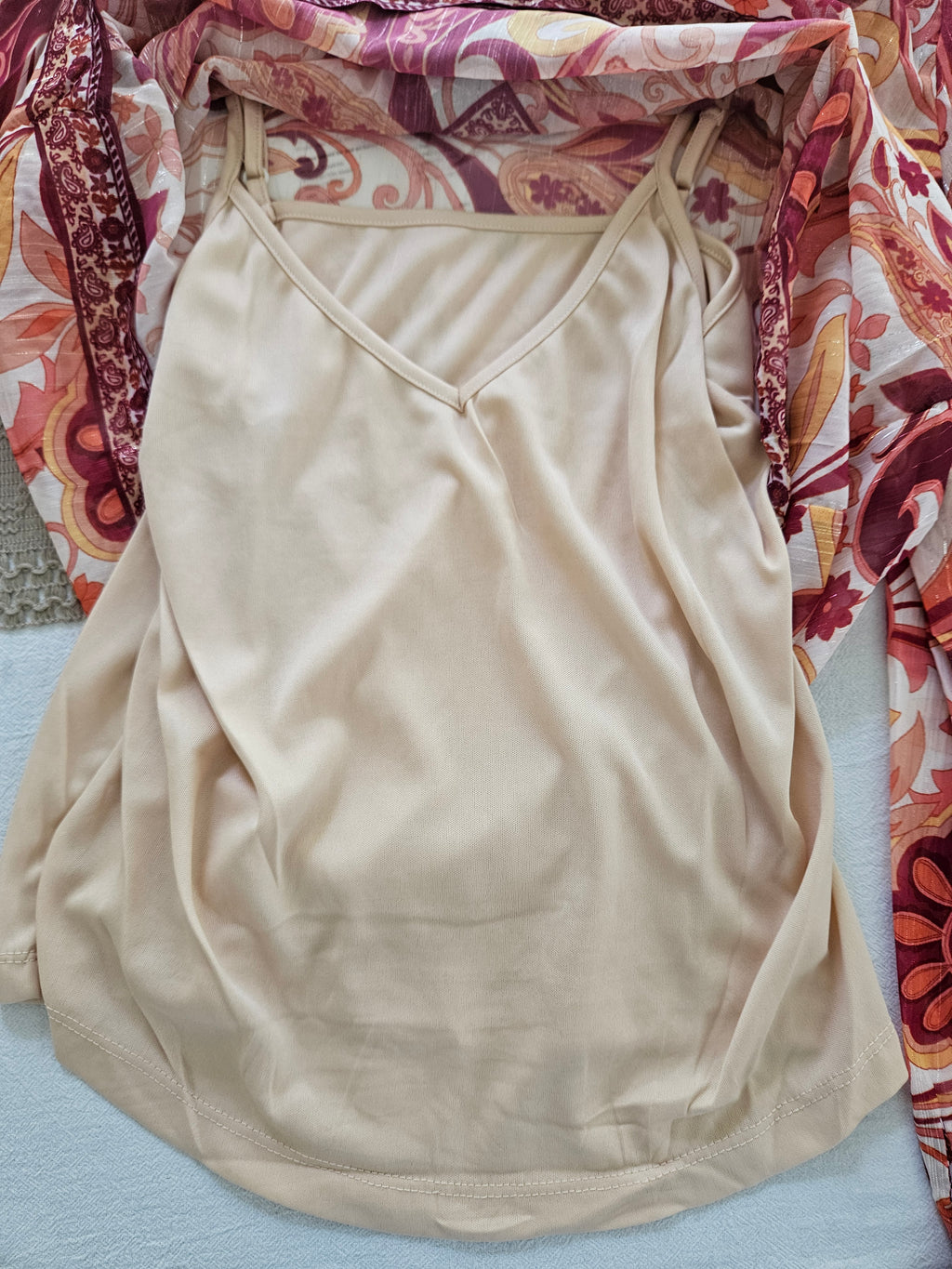 Flying Tomato Sheer Printed Ivory & Purple Top – Sz Sm, Med, Lg