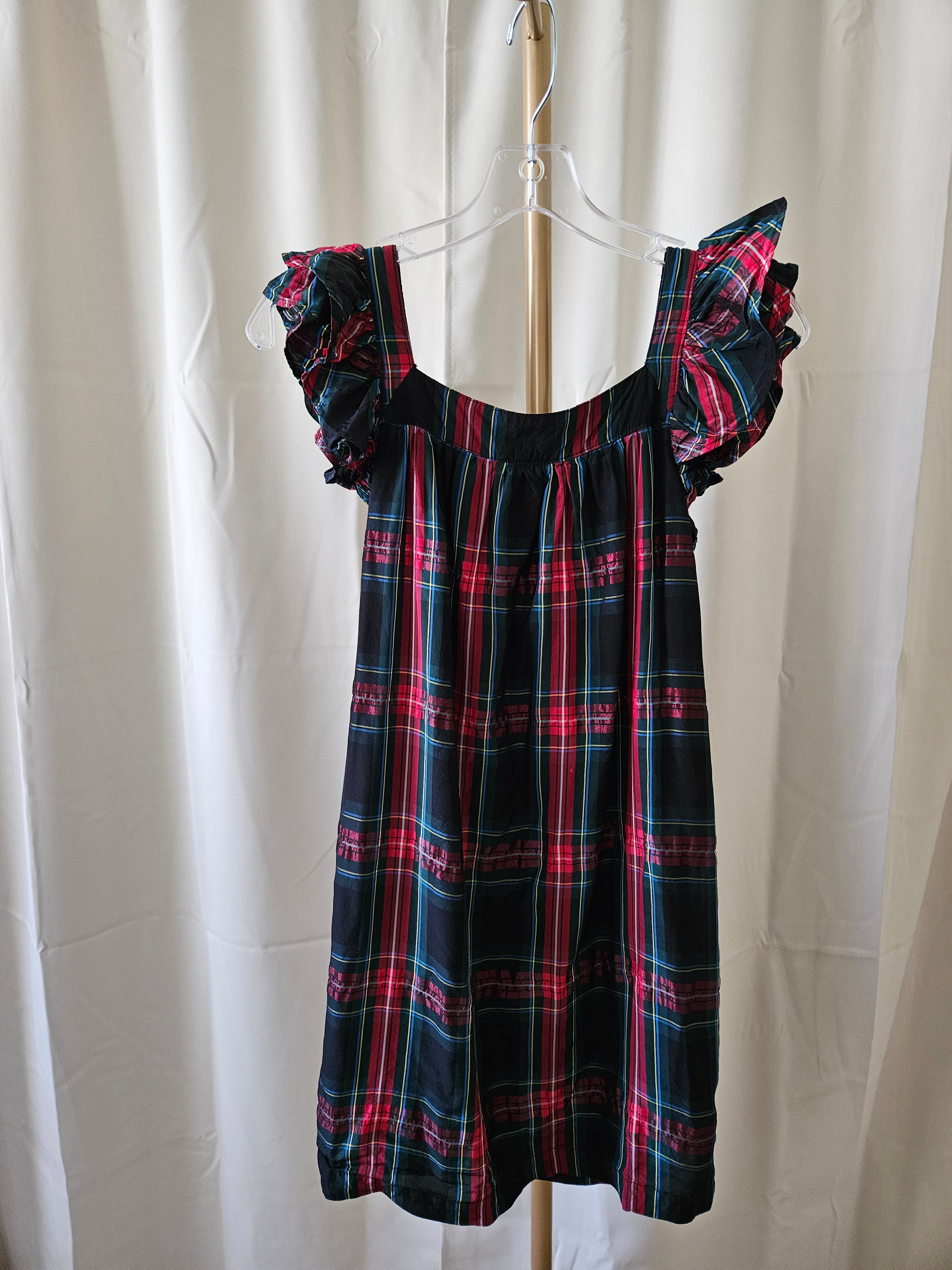 Vineyard Vines Girls Plaid Flutter Sleeve Dress