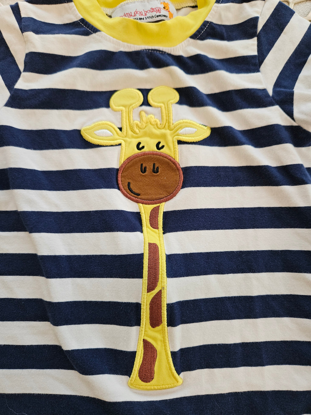 Smocking Dog Boutique Navy Striped Giraffe Romper Sz 12M
