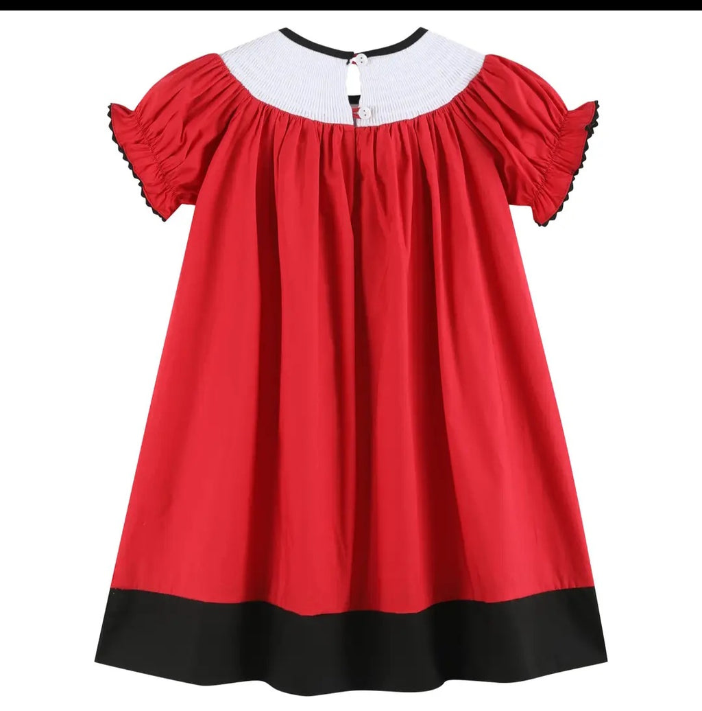 Lil' Cactus Adorable Red and Black Football Smocked Bishop Dress Sz 3T
