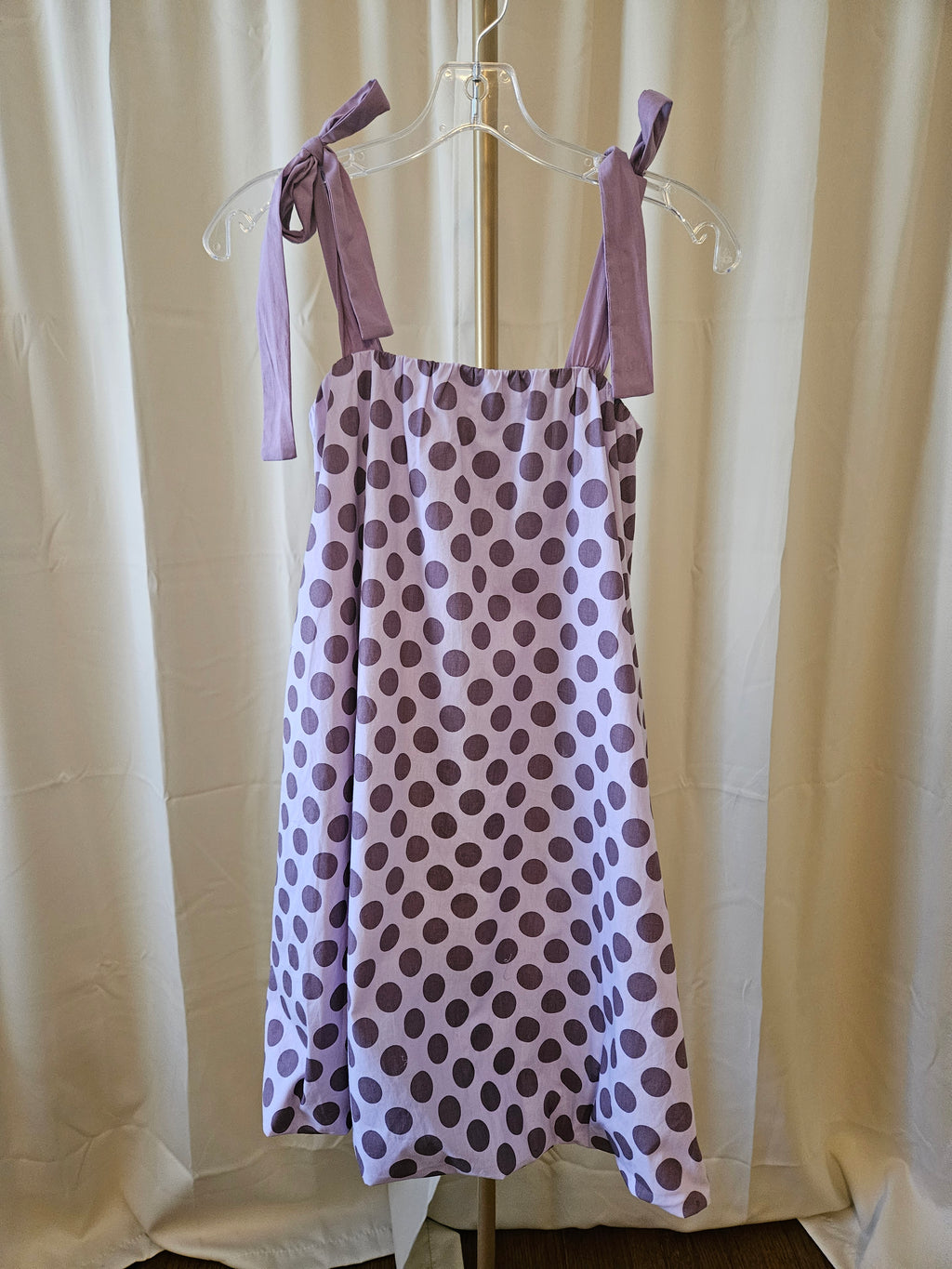 J.NNA Purple Polka Dot A-Line Dress with Pockets Tie Shoulder Mini