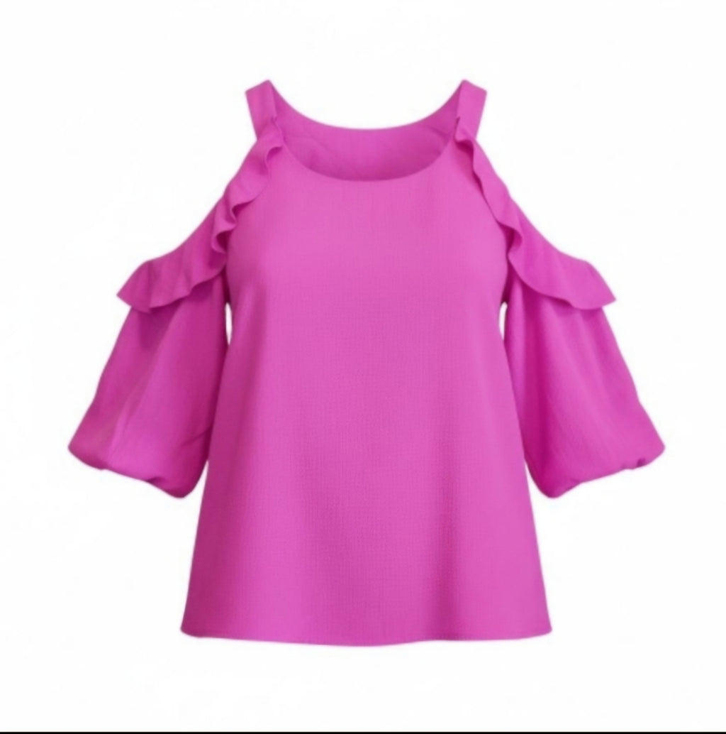 Pink Blush Ruffle Cold Shoulder Top Sz XL