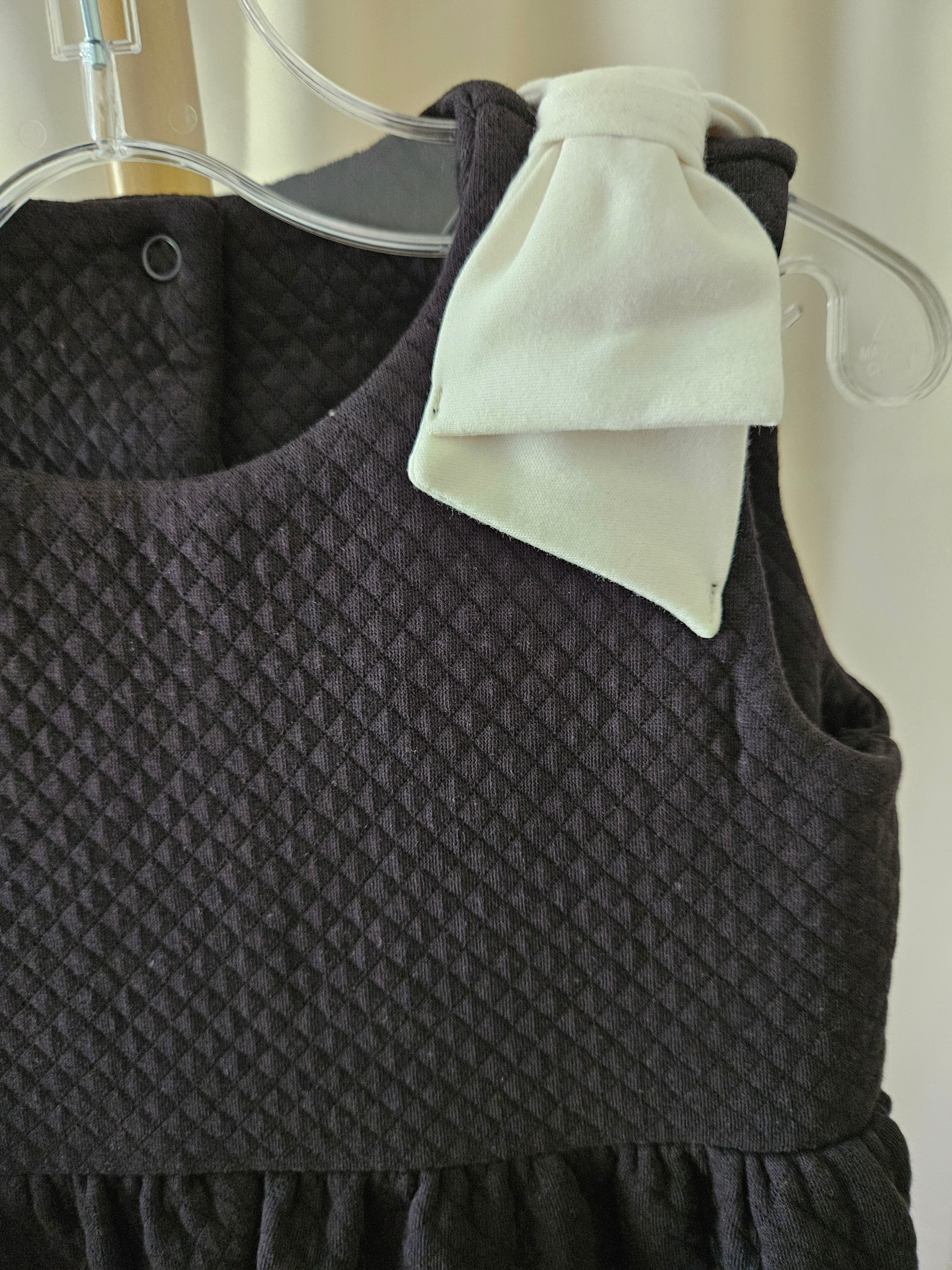 The Beaufort Bonnet Company Black Quilted Romper Pearl Bow Shoulder