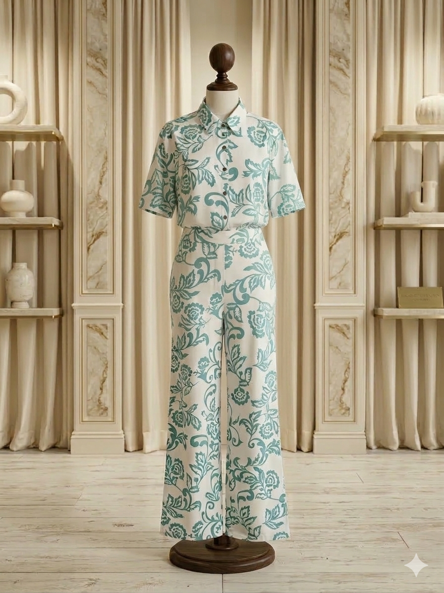 Rosa Clothing 2PC Set – Green & White Pattern