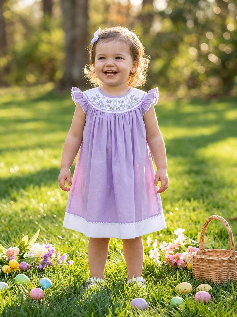 Lil Cactus Purple Easter Bunny Smocked Dress Sz 2T