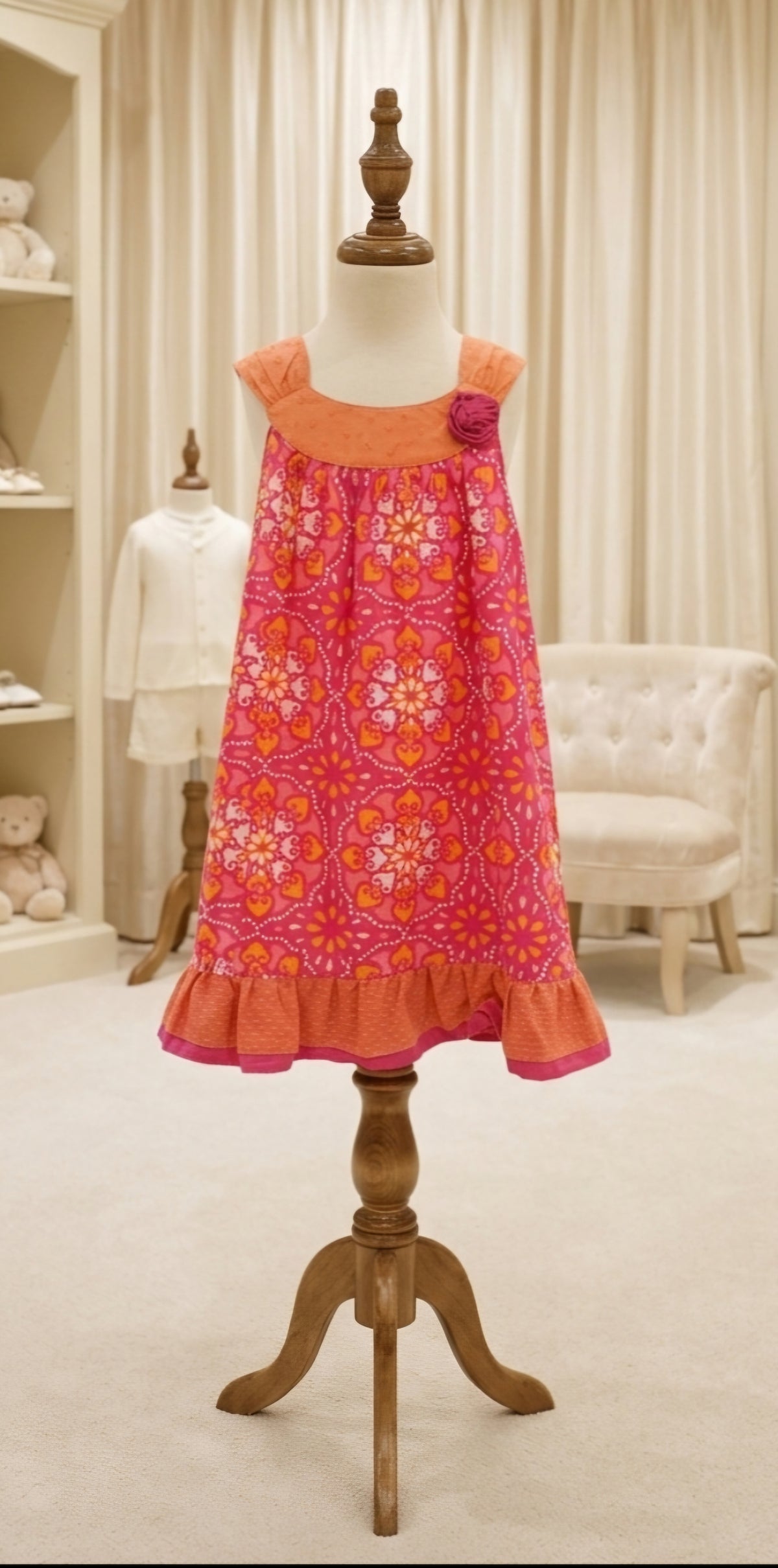 Penelope Mack 6X Bright Pink & Orange Sleeveless Dress