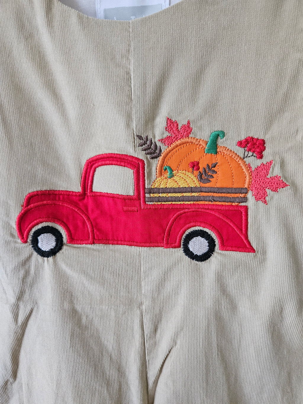 Lil Cactus Tan Corduroy Jon Jon w/ Truck & Pumpkin Appliqué Sz 2T
