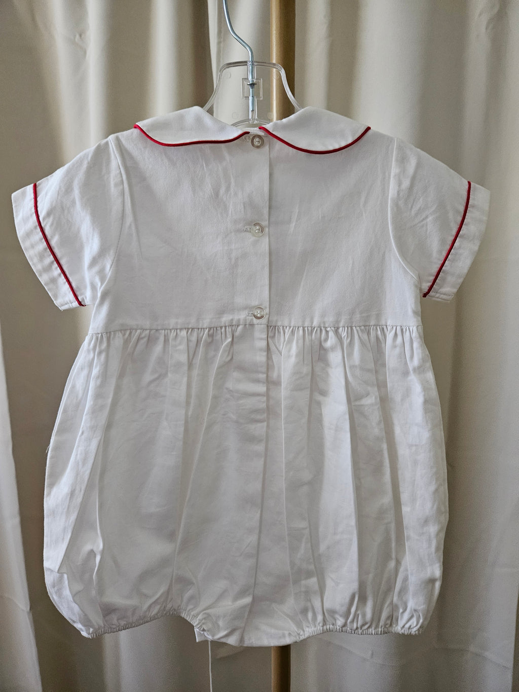 Claire & Charlie Smocked Candy Cane Bubble Red Trim 18M