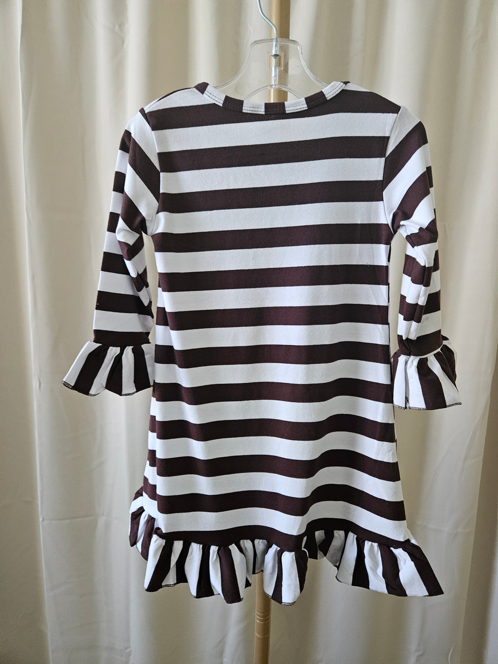 Amor Babee Brown & White Striped Turkey Appliqué Ruffle Dress Sz 3T