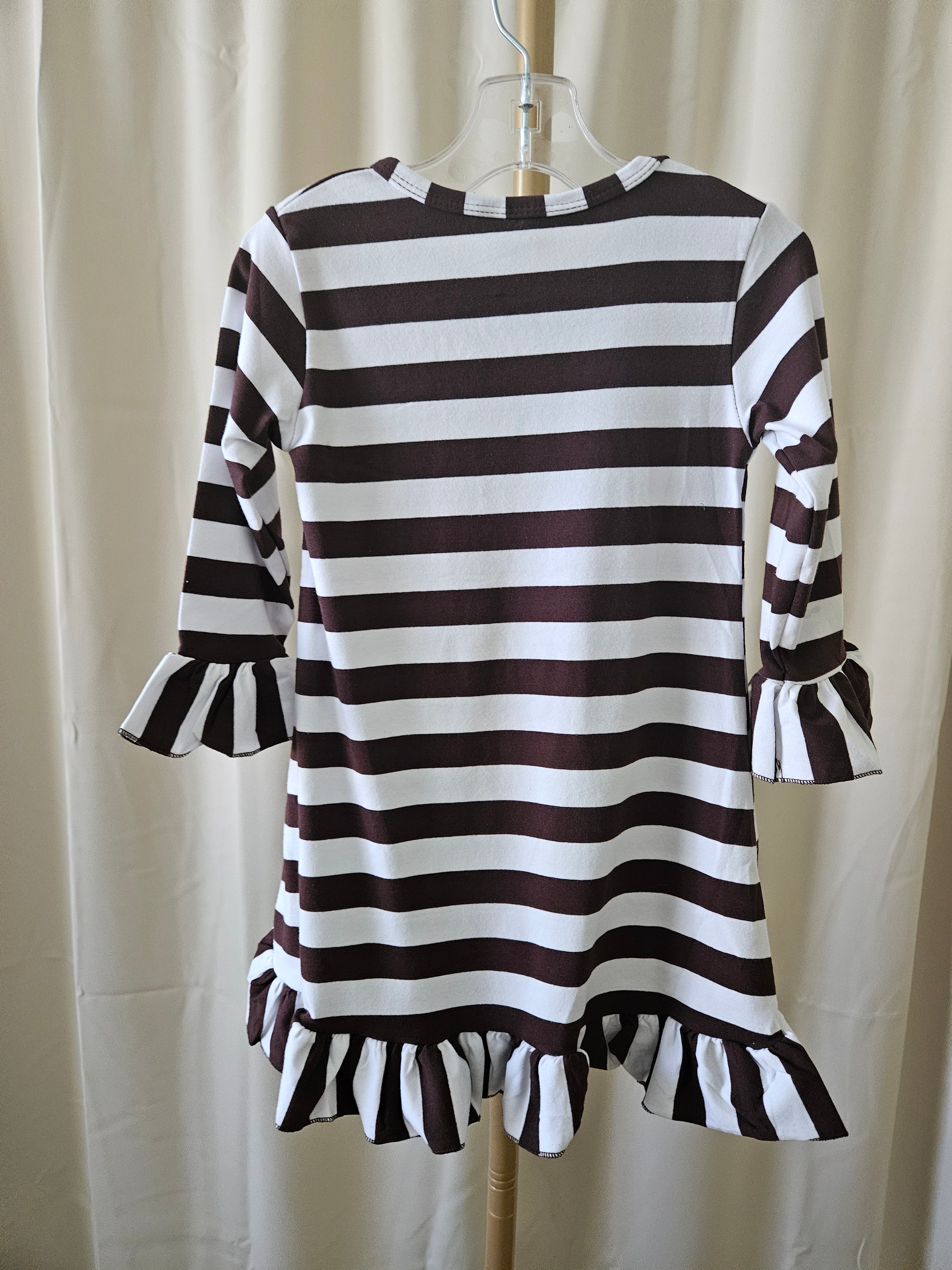 Amor Babee Brown & White Striped Turkey Appliqué Ruffle Dress Sz 3T