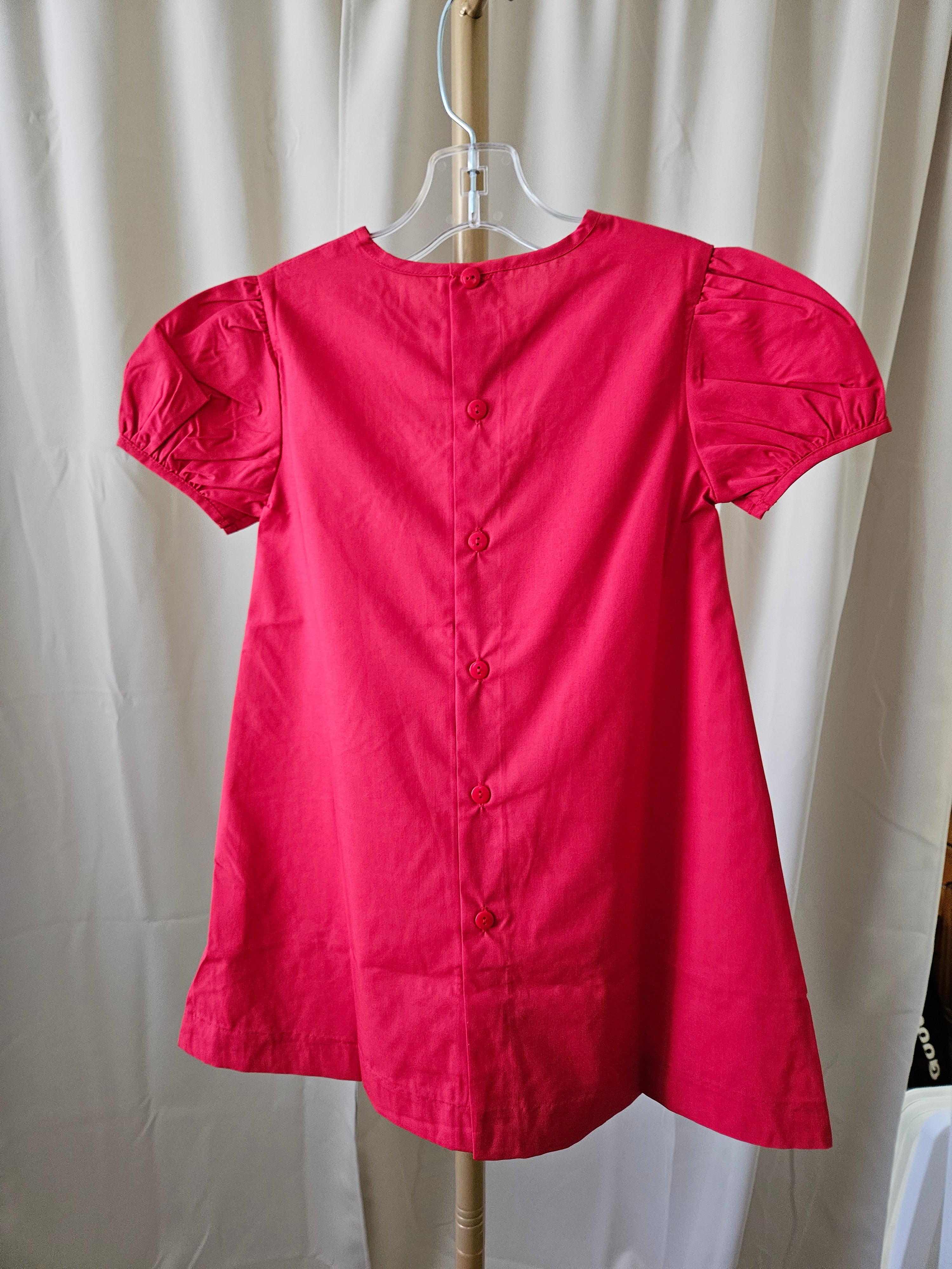Love Me Hand Embroidered Red Heirloom Puff Sleeve A-Line Dress
